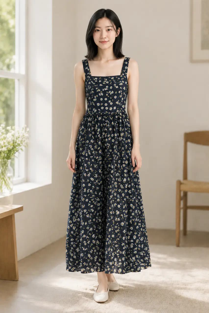 Model outfit swap · floral dress